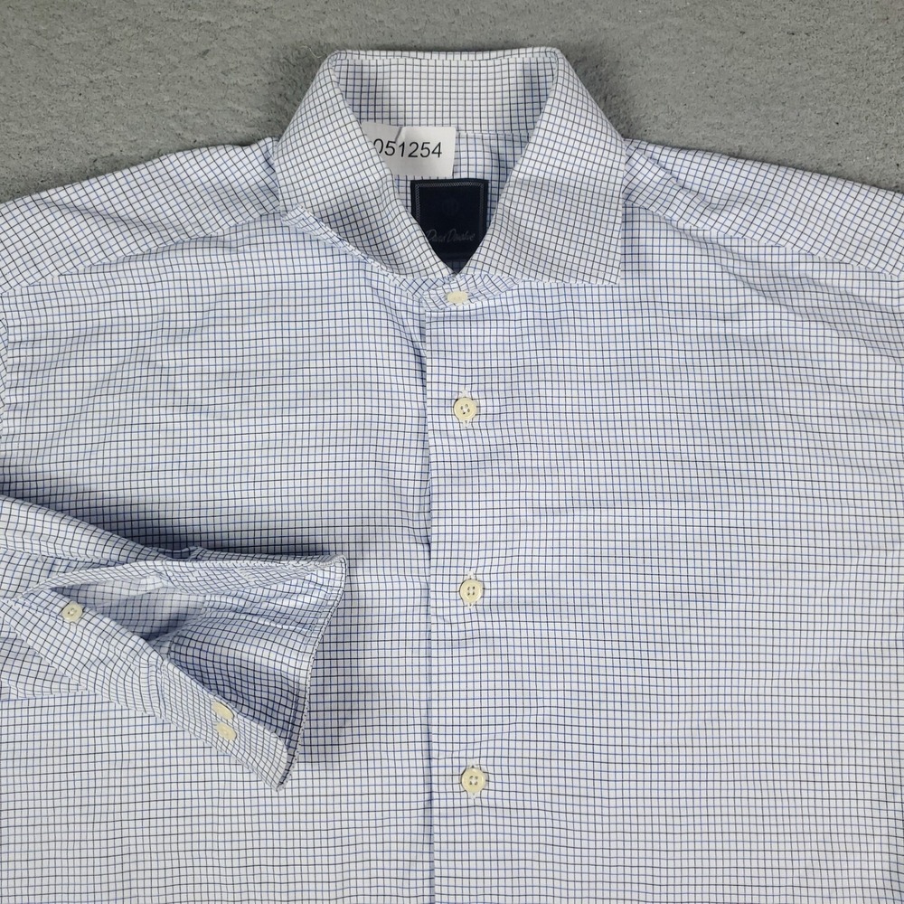 David Donahue Shirt Mens Size 16.5 Blue White Check Dress Button Up Long Sleeve